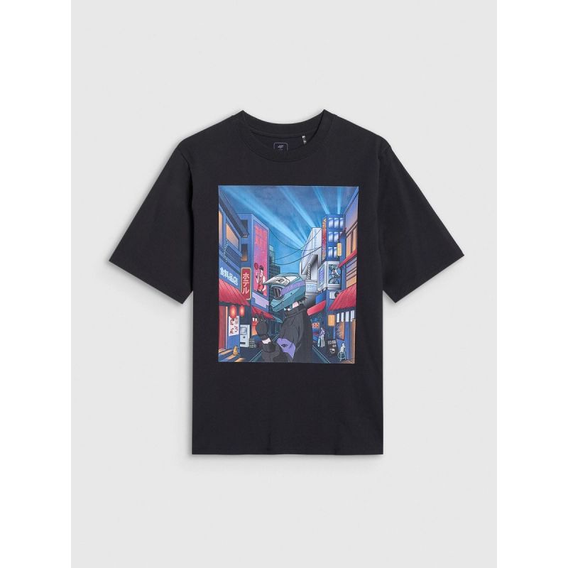 Boy's oversize T-shirt with print 4F gyerek 4FJRAW25TTSHM3061-20S