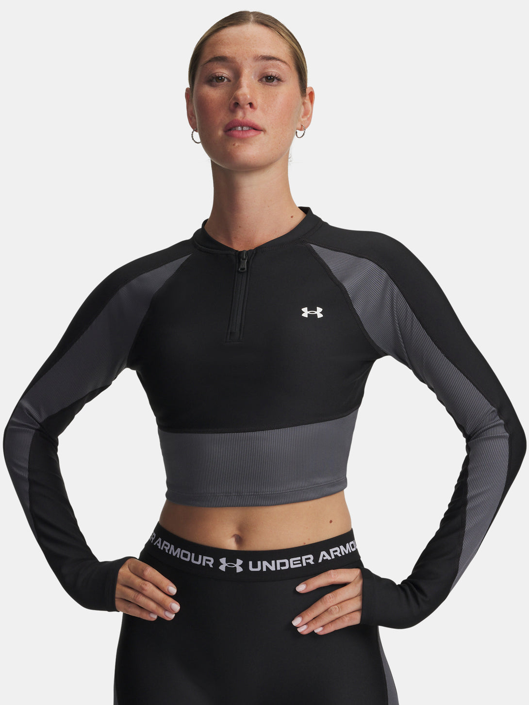 Under Armour Nõi póló UA HG Rib 1/4 Zip-BLK Hosszú ujjú póló