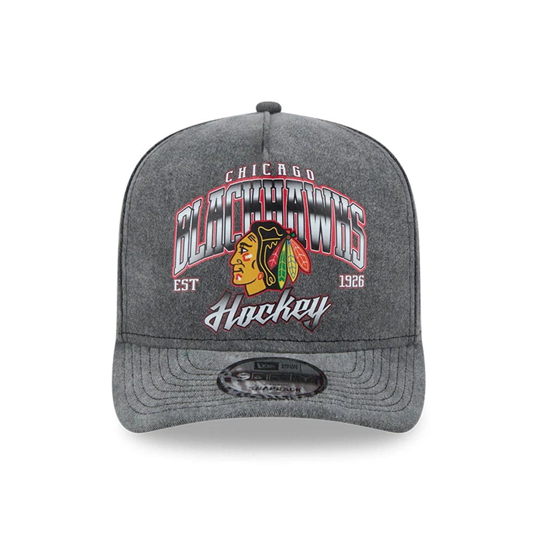Chicago Blackhawks NHL Washed Black 9FIFTY A-Frame Adjustable Cap - baseball sapka