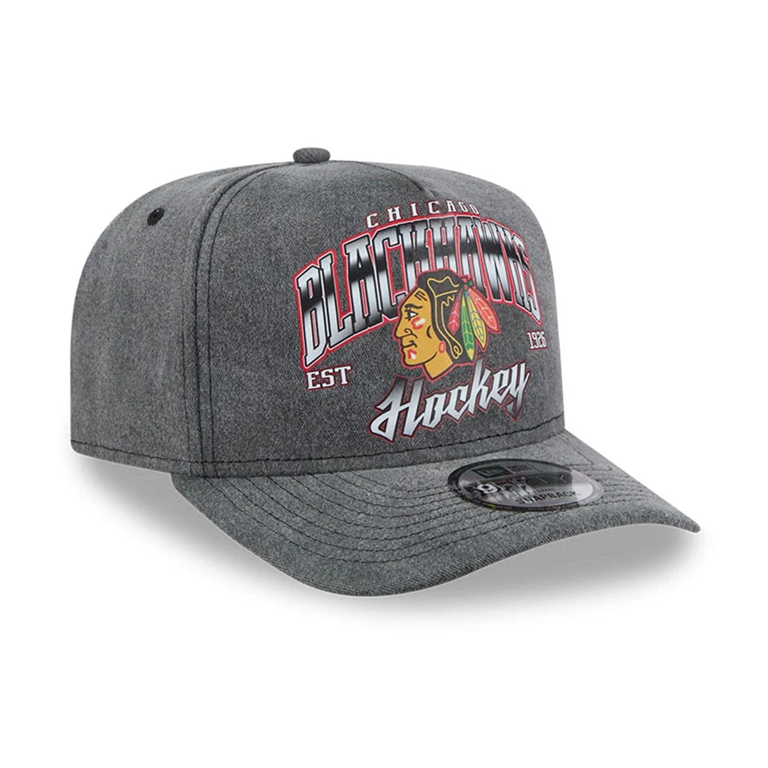 Chicago Blackhawks NHL Washed Black 9FIFTY A-Frame Adjustable Cap - baseball sapka
