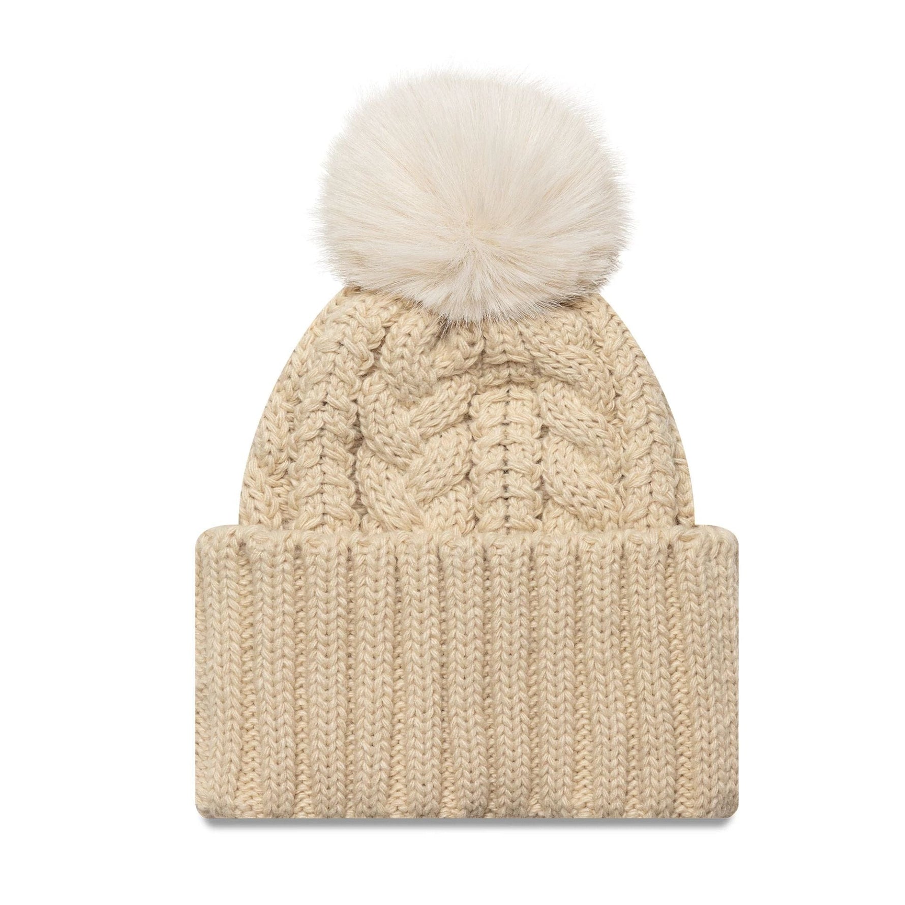 New York Yankees MLB Light Beige Cable Knit Beanie Hat - kötött sapka