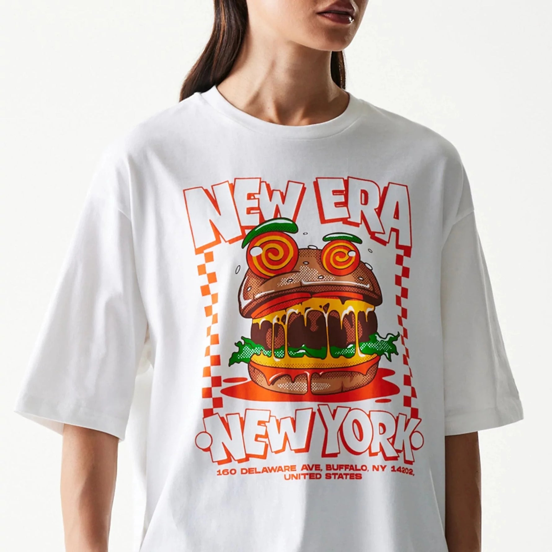 New Era Burger Food Graphic White Oversized Póló