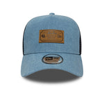 New Era Leather Patch Denim Navy 9FORTY A-Frame Trucker sapka