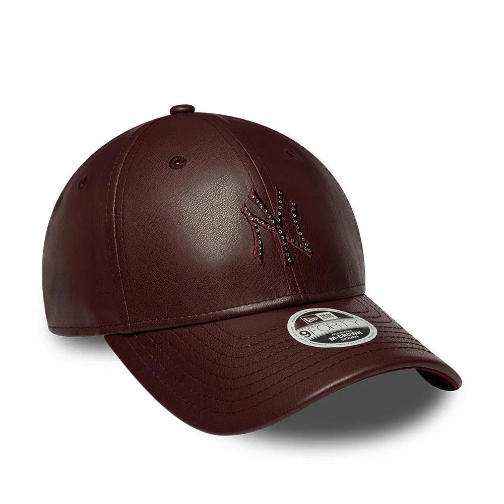 New Era Yankees Womens MLB Diamante PU Dark Red 9FORTY M-Crown műbőr baseball sapka, női