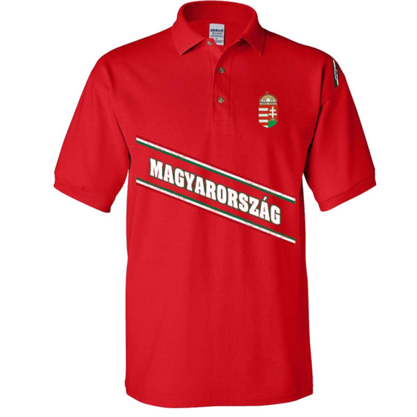 Magyarország fekete galléros póló, piros