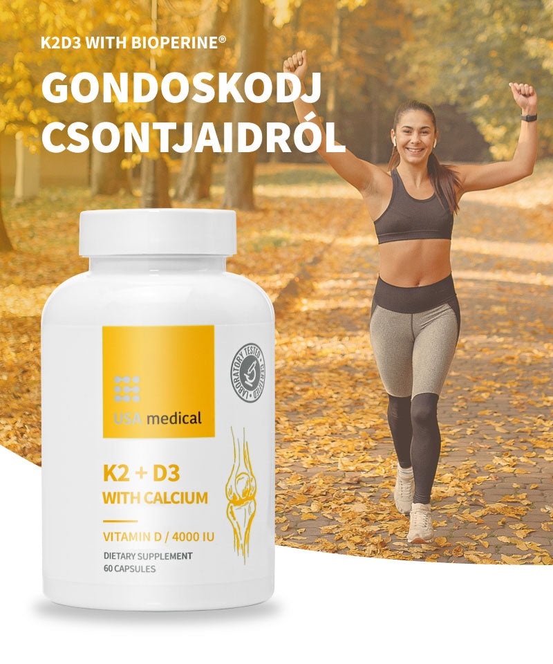 UsaMedical K2+D3 kapszula kalciummal és C-vitaminnal 60 db