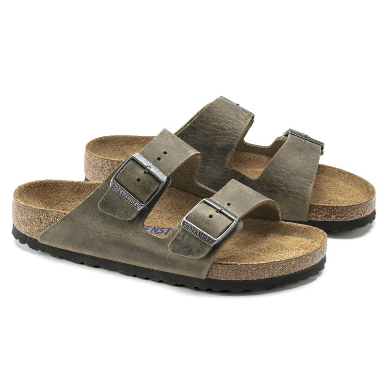 Birkenstock Arizona Soft Footbed Oiled Leather Narrow Faded Khaki Women's/Men's Flip-Flops for narrow feet oiled leather (1019377) cipő - Sportmania.hu
