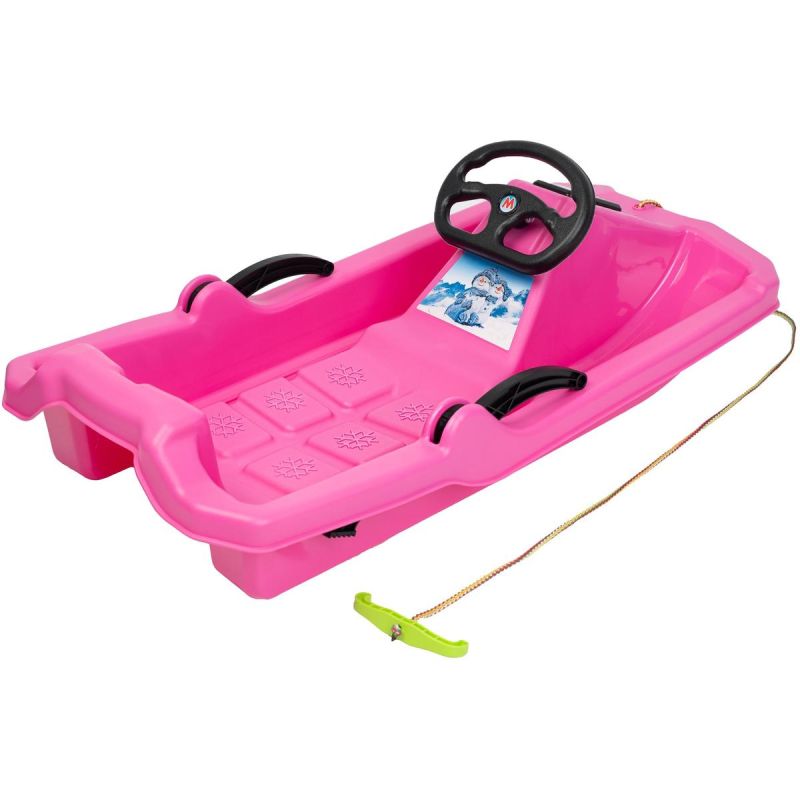Enero PLASTIC SLED WITH BRAKE AND STEERING WHEEL ADAŚ PINK rózsaszín racing wheels, sled GSP-1064796