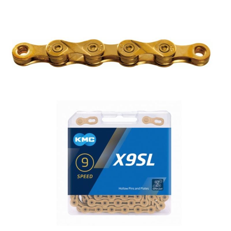 KMC Chain X9 114 Links Gold Box arany kerékpár alkatrész