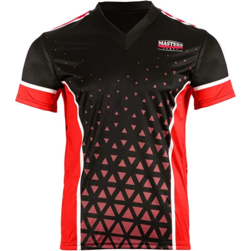 MASTERS FIGHT EQUIPMENT MASTERS "COMBAT JUNIOR" V-neck point-fighting shirt, black and red (WAKO APPROVED) piros gyerek póló 04338-CJ0102-140