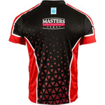 MASTERS FIGHT EQUIPMENT MASTERS "COMBAT JUNIOR" V-neck point-fighting shirt, black and red (WAKO APPROVED) piros gyerek póló 04338-CJ0102-140