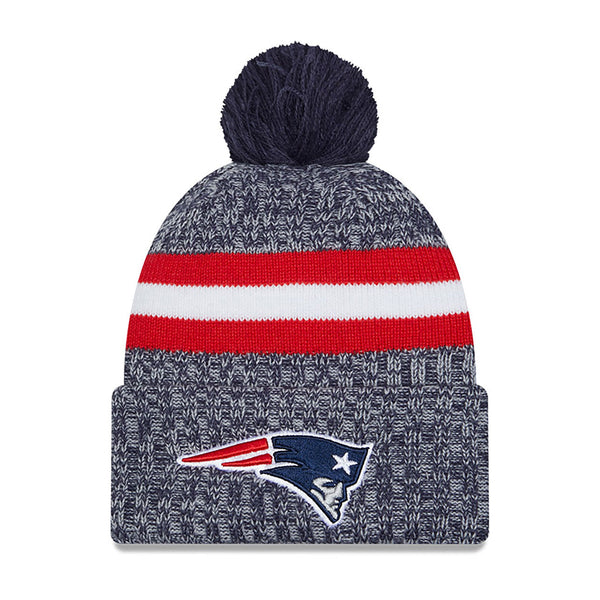 New Era New England Patriots NFL Sideline 2023 Navy Bobble Knit kötött sapka