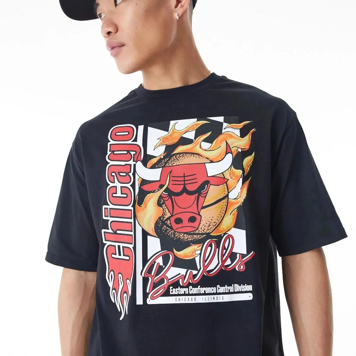 New Era Chicago Bulls NBA Flame Print Black Oversized férfi póló