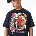 New Era Chicago Bulls NBA Flame Print Black Oversized férfi póló