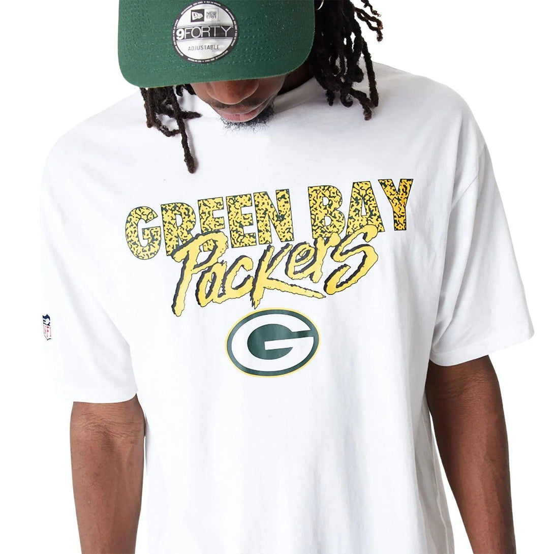 New Era Green Bay Packers NFL Script White Oversized póló - Sportmania.hu