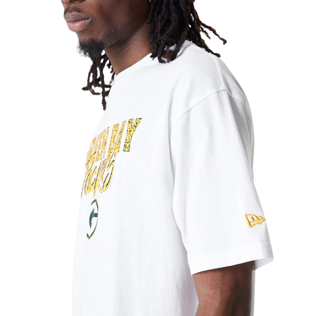 New Era Green Bay Packers NFL Script White Oversized póló - Sportmania.hu