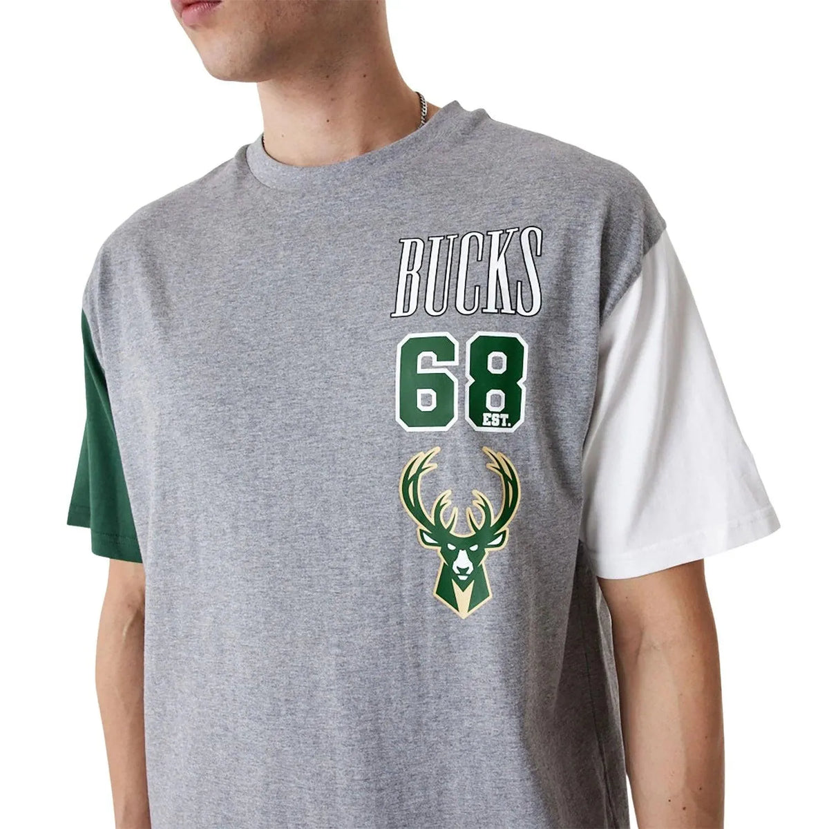 New Era Milwaukee Bucks NBA Cut Sew Grey Oversized férfi Póló