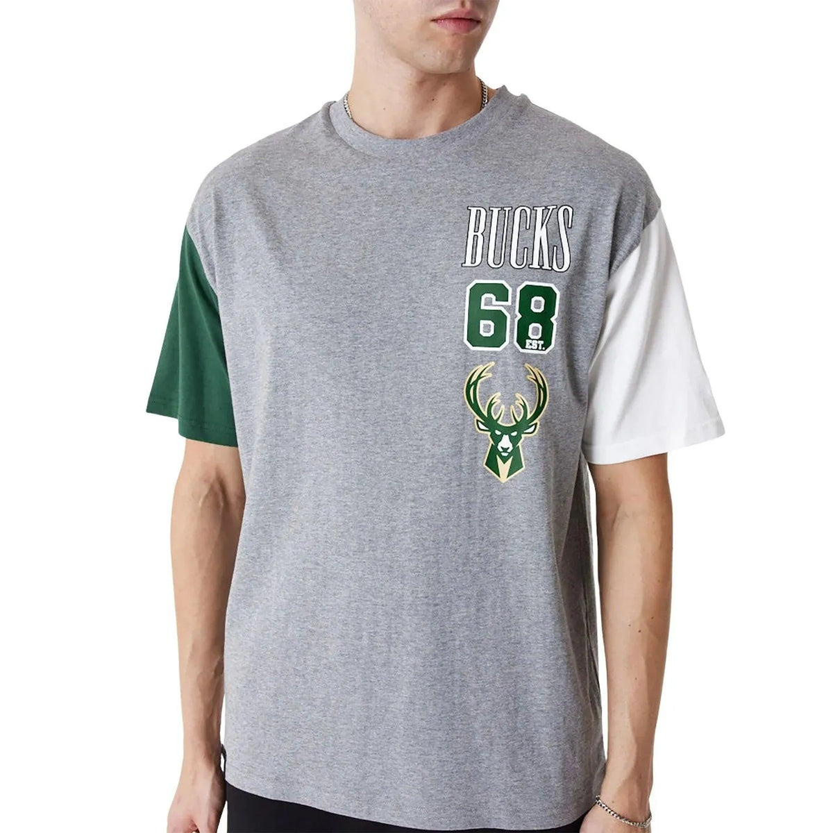 New Era Milwaukee Bucks NBA Cut Sew Grey Oversized férfi Póló