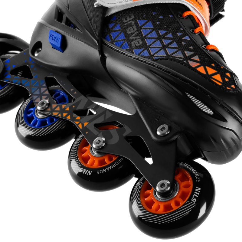Nils Extreme 4-in-1 BRAVE BLUE- ROLLER SKATES SIZE S (29-33) WITH HOCKEY BOARD narancssárga görkorcsolya