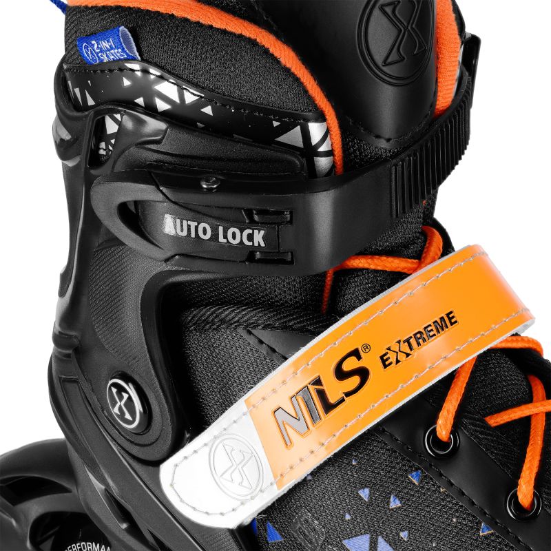 Nils Extreme 4-in-1 BRAVE BLUE- ROLLER SKATES SIZE S (29-33) WITH HOCKEY BOARD narancssárga görkorcsolya