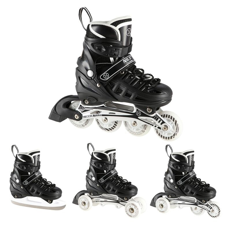 Nils Extreme 4in1 inline skates with replaceable hockey blade, LED, size M (35-38) fekete görkorcsolya