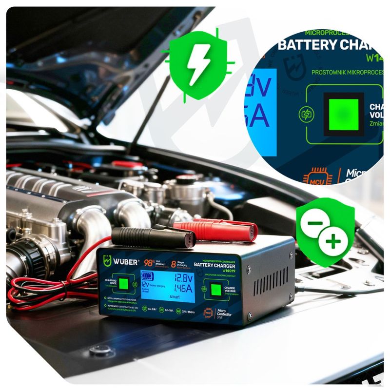 Roces Microprocessor car battery charger 10A 6-150 Ah 2-24 V WUBER sípcsontvédő