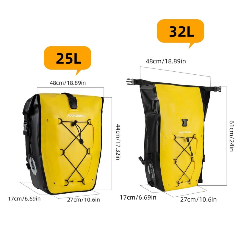 Rockbros 30140022005 Waterproof Bicycle Pannier 25-32L - sárga