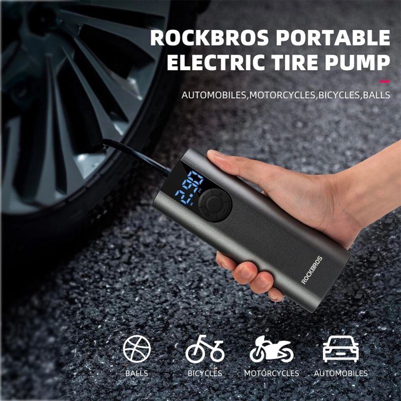 Rockbros 42720001001 Electric Bike Pump with LED Display + USB-C - USB-A Cable - Black fekete pumpa