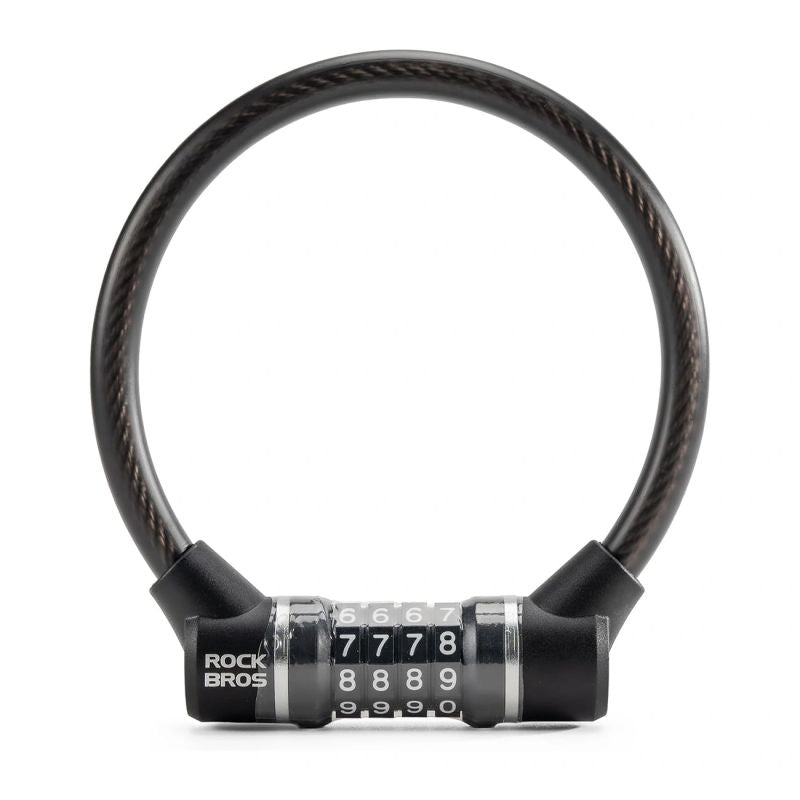 Rockbros 87639-4 bicycle lock with code and steel cable - black fekete