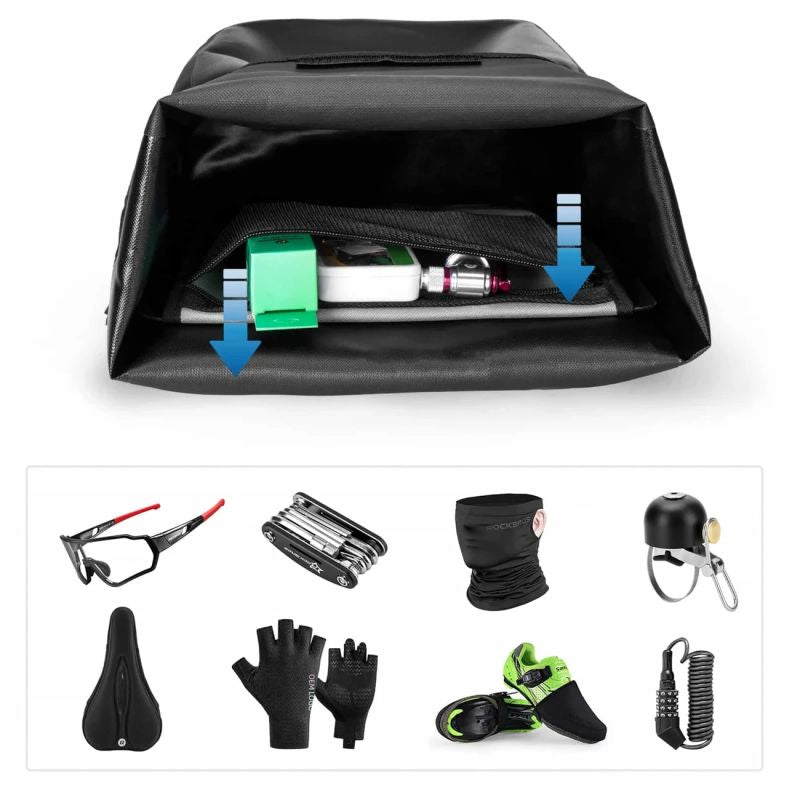 Rockbros AS-003-1BK waterproof bicycle bag with shoulder strap, front/rear mounting, 10-14l - black czarny -203522