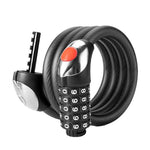 Rockbros bicycle lock with 5-digit code, steel cable, 120 cm, with LED lighting - black fekete