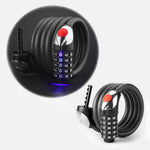 Rockbros bicycle lock with 5-digit code, steel cable, 120 cm, with LED lighting - black fekete