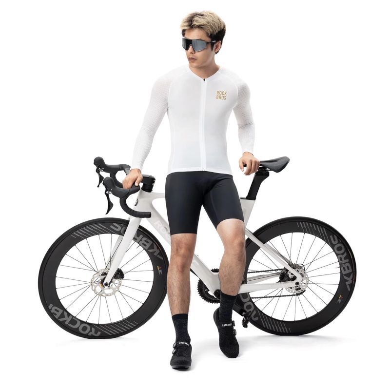 Rockbros Diamond Long Sleeve Cycling Jersey Size XL - fehér kerékpáros póló