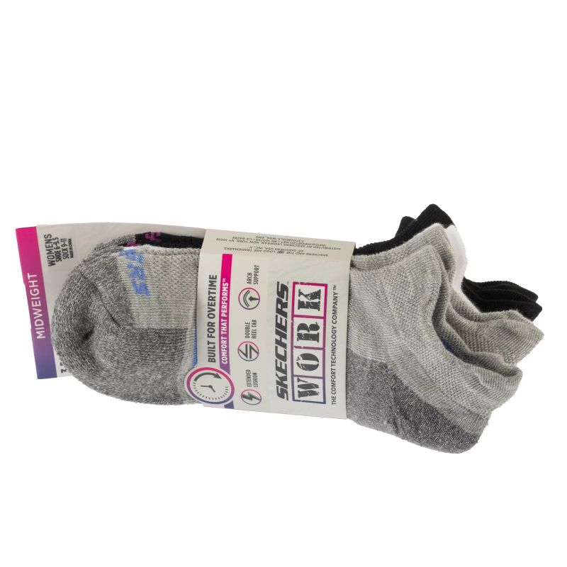 Skechers 3pk Work Lowcut Womens Gray Zokni S119052-GRBK