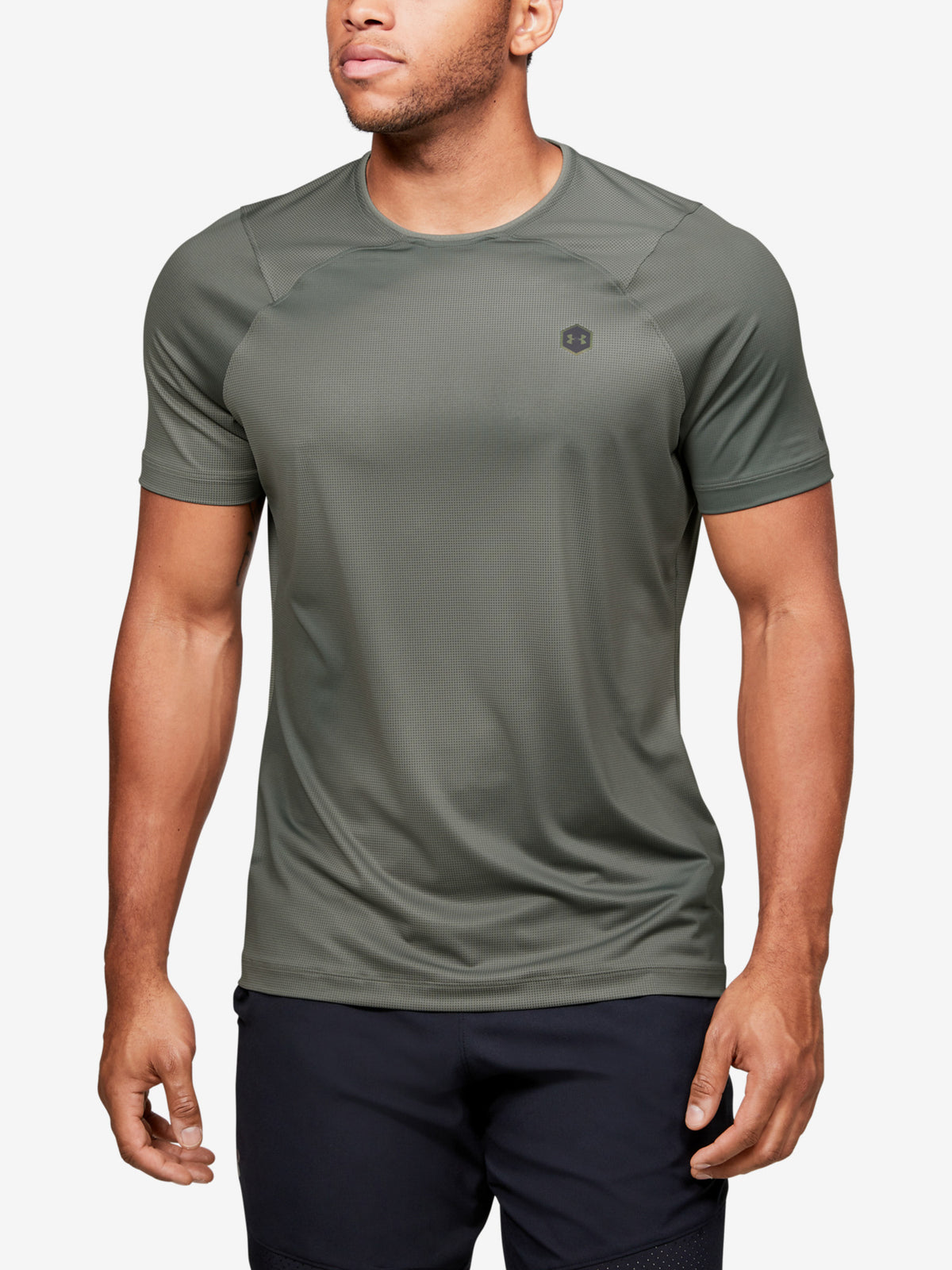 Under Armour Férfi kompressziós HG Rush Fitted SS Printed póló, zöld