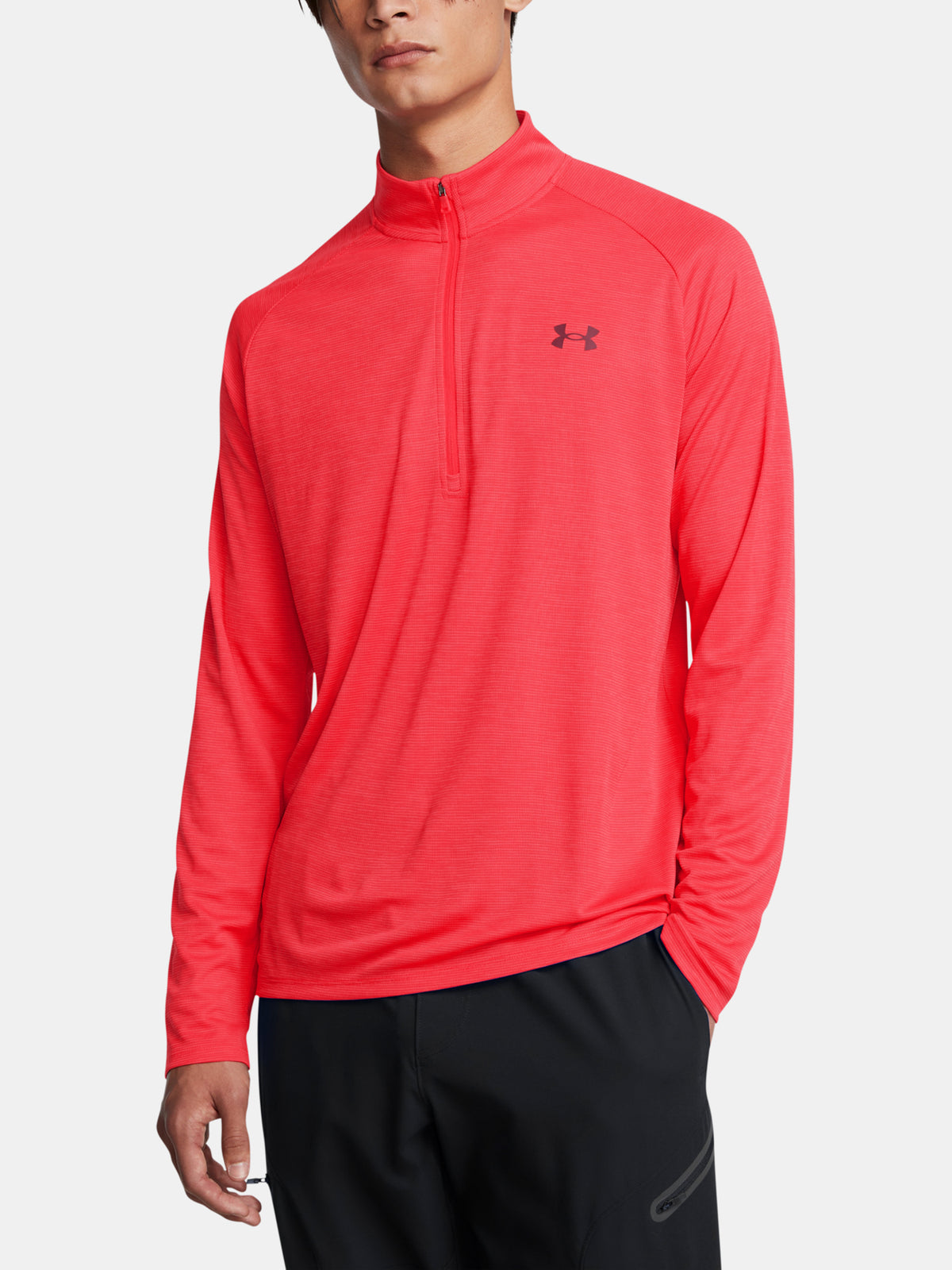 Under Armour Férfi UA Tech Textured 1/2 Zip-RED Hosszú ujjú póló