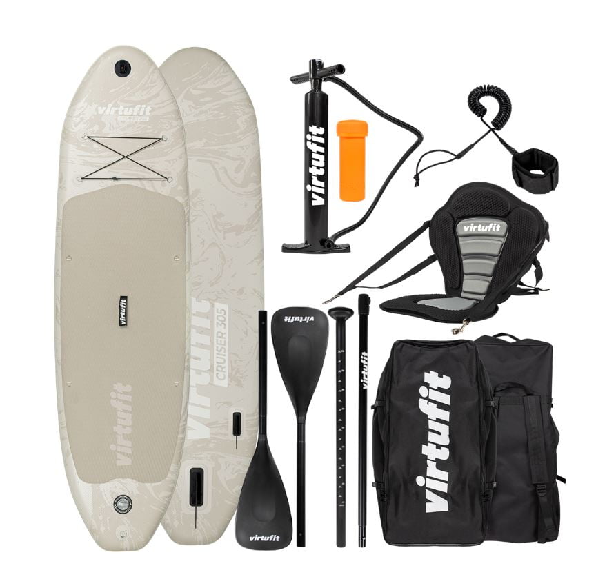Virtufit Sup Board Cruiser 305 - Sand Beige - With Kayak Seat, Accessories And Stretcher Bag SUP