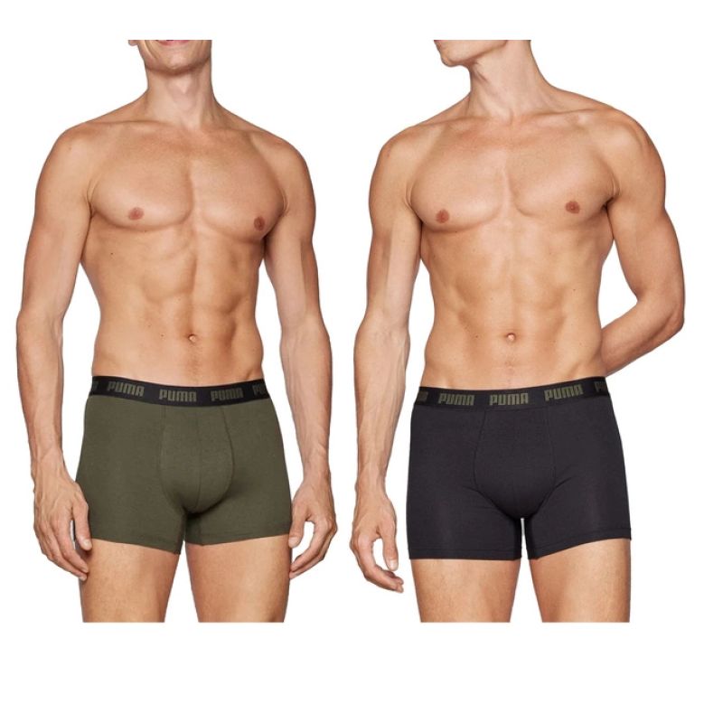 Puma Men's Boxer Briefs 2-Pack Khaki Black Comfortable Cotton fekete alsónemű