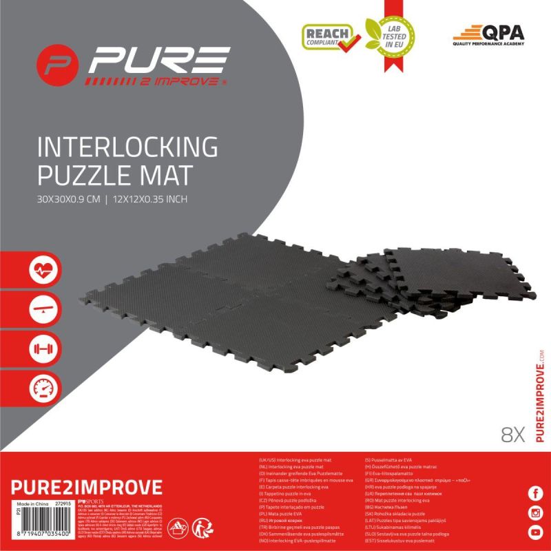 Pure 2 Improve PUZZLE MAT FOR FITNESS EQUIPMENT 8 PCS .9 CM BLACK fekete mats, puzzle, training equipment