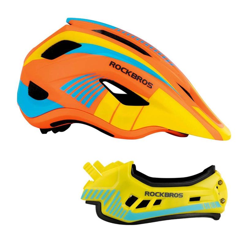 Rockbros TT- children's bicycle helmet with detachable chinbar, size M - yellow-orange żółty || pomarańczowy \ m helmets, martial arts equipment