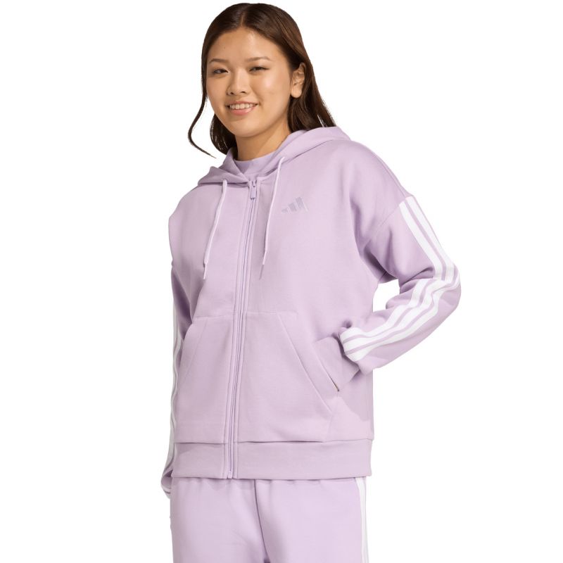 adidas Women's Essentials 3-Stripes Full-Zip Fleece Hoodie Purple JY3080 Ruházat