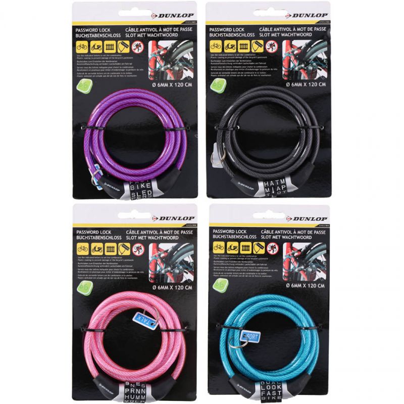 Dunlop password lock bicycle lock 6 mm 120 cm ST 4ass színes kiegészítő 02922