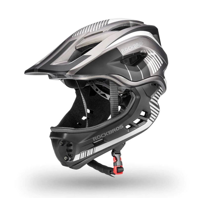 Rockbros TT- children's bicycle helmet with removable chinbar, size M - gray czarny || szary \ m helmets, martial arts equipment 7016802869090-157258