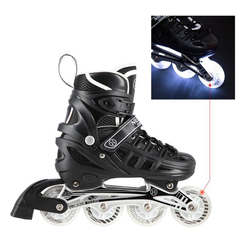 Nils Extreme NH10905 4in1 inline skates with replaceable hockey blade, black LED, size M (35-38) fekete sípcsontvédő