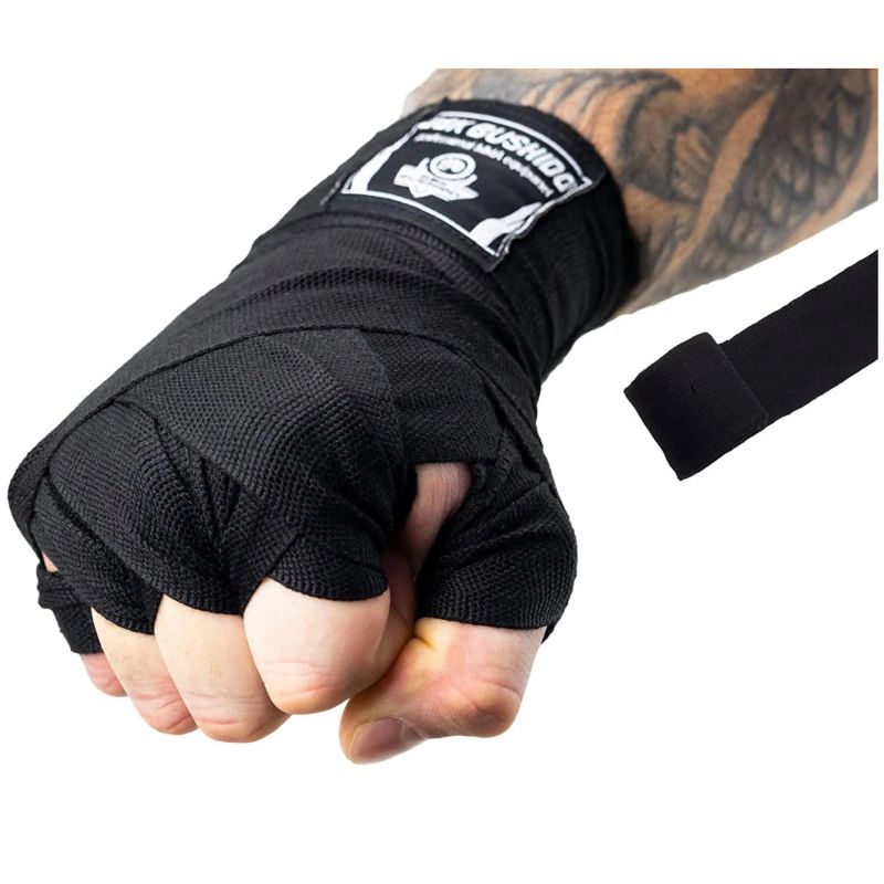 DBX Bushido Cotton Boxing Wraps - 4 Meters | Black elastyczne złote martial arts equipment