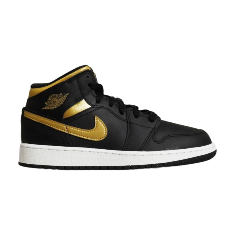 AIR Jordan 1 Mid Junior (GS) Basketball Black/Metallic Gold - arany cipő