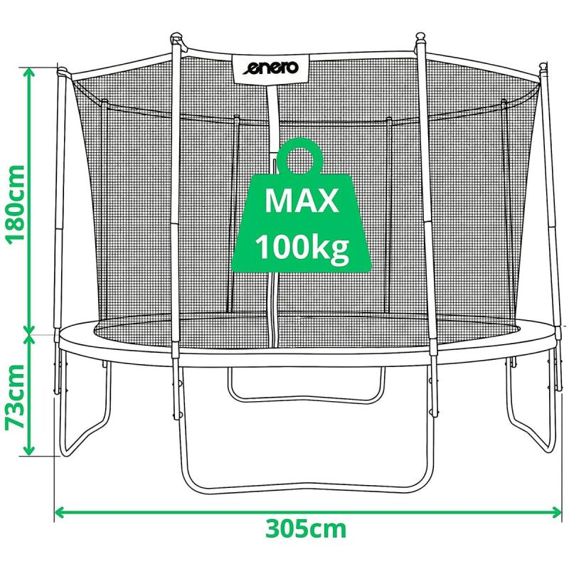 Enero Foldable Garden Tramppoline With Inner Net 10ft 305cm fekete furniture