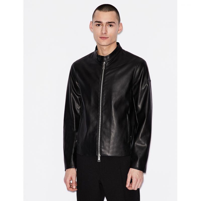 Armani Exchange Men's Stand-Up Collar Leather Jacket (8NZB08-ZNAAZ-1200) Ruházat