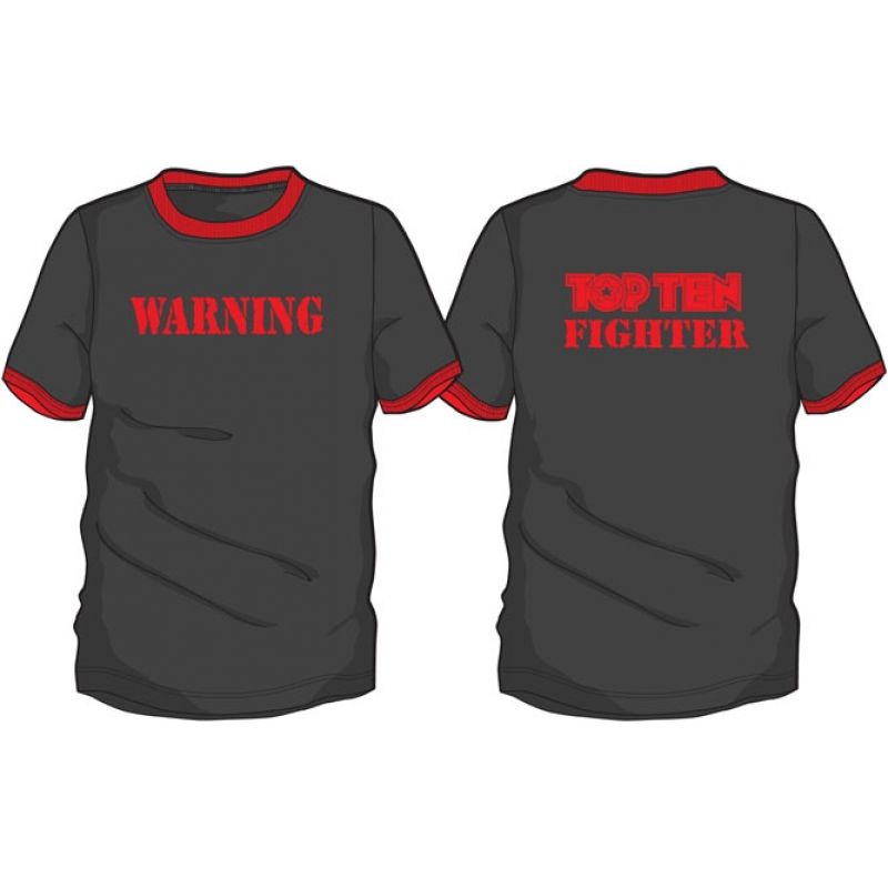 TOP TEN "WARNING" T-shirt, XL, black fekete póló