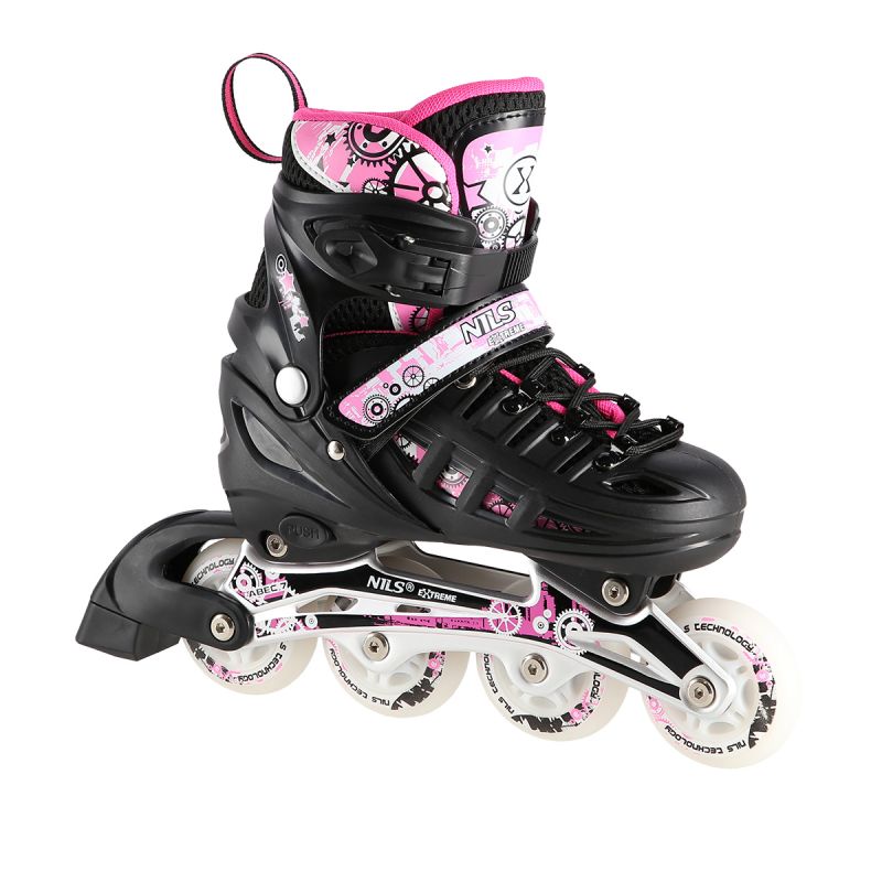 NH10905 4in1 PINK LED SIZE S(31-34) ROLLER SKATES WITH DIMENSIONAL HOCKEY BLADE NILS EXTREME rózsaszín sípcsontvédő